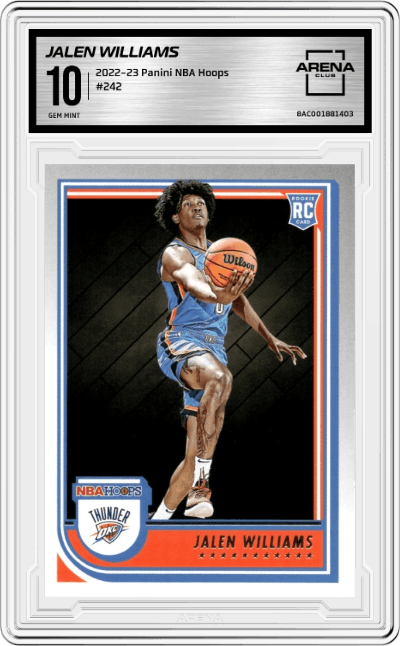 Jalen Williams from the 2022-23 Panini NBA Hoops set graded by Arena Club and given an overall grade of 10.