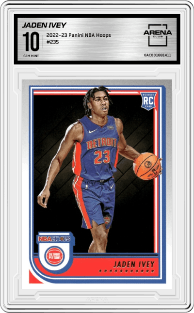 Jaden Ivey from the 2022-23 Panini NBA Hoops set graded by Arena Club and given an overall grade of 10.