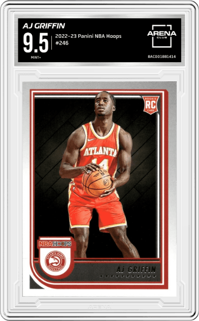 AJ Griffin from the 2022-23 Panini NBA Hoops set graded by Arena Club and given an overall grade of 9.5.