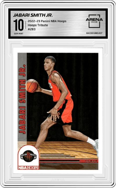 Jabari Smith Jr. from the 2022-23 Panini NBA Hoops set graded by Arena Club and given an overall grade of 10.