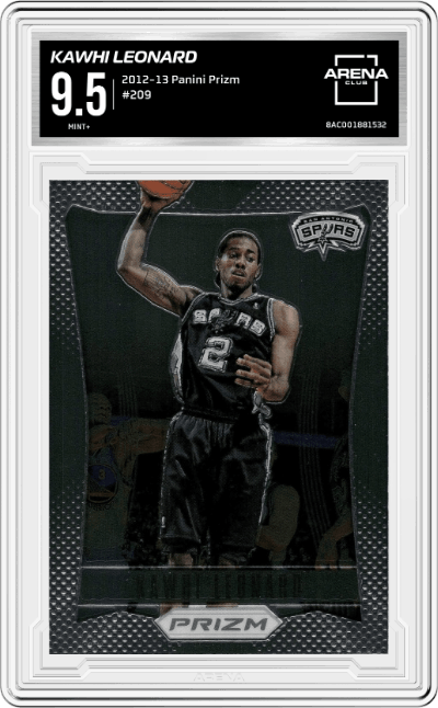 Kawhi Leonard from the 2012-13 Panini Prizm set graded by Arena Club and given an overall grade of 9.5.