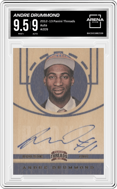 Andre Drummond from the 2012-13 Panini Threads Basketball set graded by Arena Club and given an overall grade of 9.5.