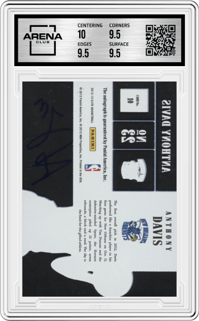Anthony Davis from the 2012-13 Panini Elite set graded by Arena Club and given an overall grade of 10.