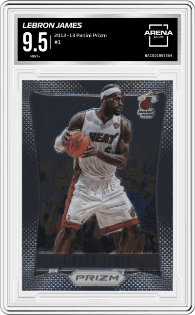 LeBron James from the 2012-13 Panini Prizm set graded by Arena Club and given an overall grade of 9.5.