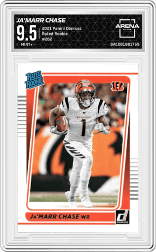 Ja'Marr Chase from the 2021 Panini Donruss set graded by Arena Club and given an overall grade of 9.5.