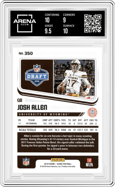 Josh Allen from the 2018 Panini Score set graded by Arena Club and given an overall grade of 9.5.