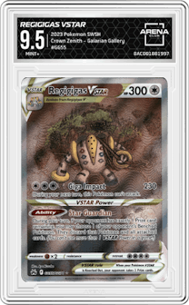 Regigigas VSTAR from the 2023 Pokemon SWSH set graded by Arena Club and given an overall grade of 9.5.
