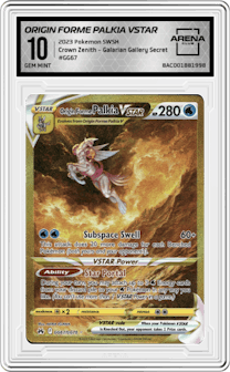 Origin Forme Palkia VSTAR from the 2023 Pokemon SWSH set graded by Arena Club and given an overall grade of 10.