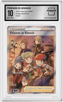 Friends in Sinnoh from the 2023 Pokemon SWSH set graded by Arena Club and given an overall grade of 10.