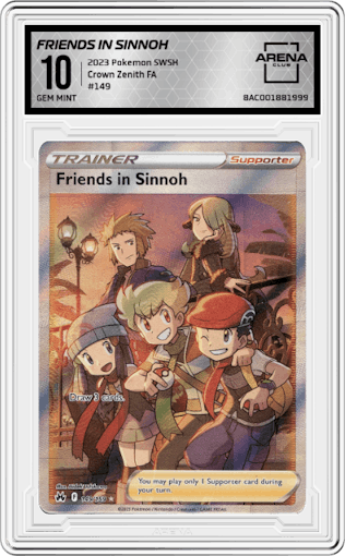 Friends in Sinnoh from the 2023 Pokemon SWSH set graded by Arena Club and given an overall grade of 10.