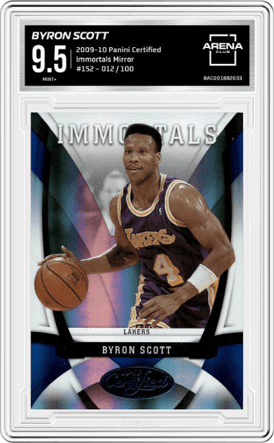 Byron Scott from the 2009-10 Panini Certified set featuring a Mirror parallel graded by Arena Club and given an overall grade of 9.5.