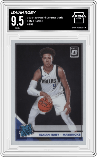 Isaiah Roby from the 2019-20 Panini Donruss Optic set graded by Arena Club and given an overall grade of 9.5.