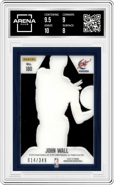 John Wall from the 2012-13 Panini Innovation Basketball set graded by Arena Club and given an overall grade of 8.5.