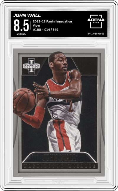 John Wall from the 2012-13 Panini Innovation Basketball set graded by Arena Club and given an overall grade of 8.5.