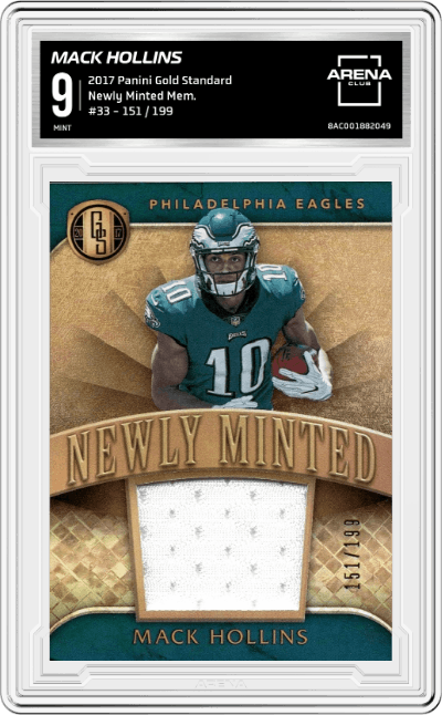 Mack Hollins from the 2017 Panini Gold Standard set graded by Arena Club and given an overall grade of 9.