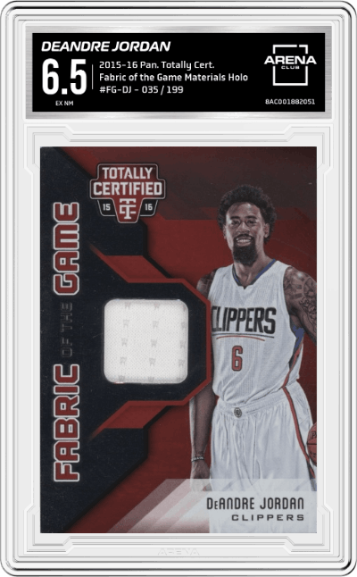 DeAndre Jordan from the 2015-16 Panini Totally Certified set graded by Arena Club and given an overall grade of 6.5.