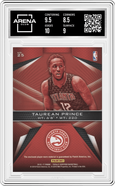 Taurean Prince from the 2016-17 Panini Totally Certified set graded by Arena Club and given an overall grade of 9.