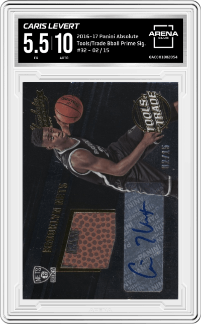 Caris LeVert  from the 2016-17 Panini Absolute  set graded by Arena Club and given an overall grade of 5.5.