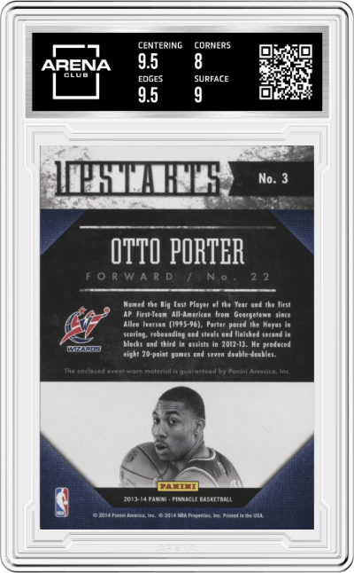 Otto Porter from the 2013-14 Panini Pinnacle set graded by Arena Club and given an overall grade of 8.5.