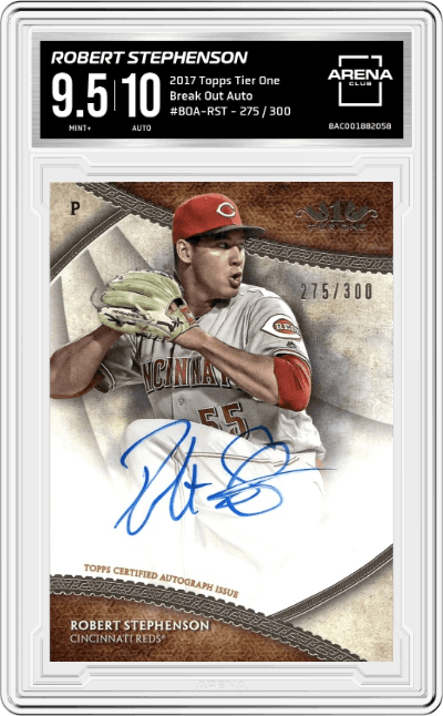 Robert Stephenson from the 2017 Topps Tier One set graded by Arena Club and given an overall grade of 9.5.