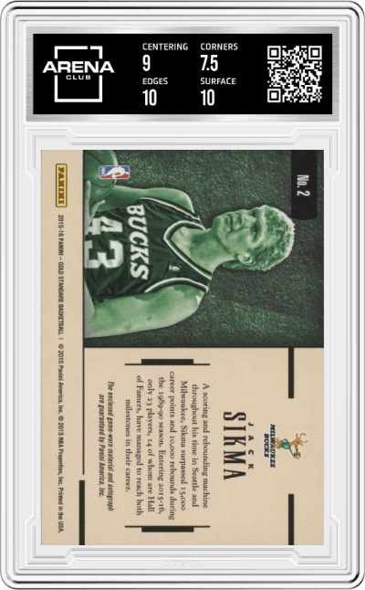Jack Sikma from the 2015-16 Panini Gold Standard set graded by Arena Club and given an overall grade of 8.
