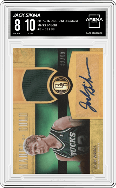 Jack Sikma from the 2015-16 Panini Gold Standard set graded by Arena Club and given an overall grade of 8.