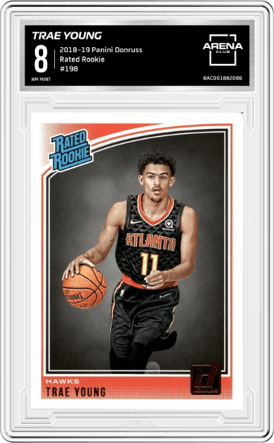 Trae Young from the 2018-19 Panini Donruss  set graded by Arena Club and given an overall grade of 8.