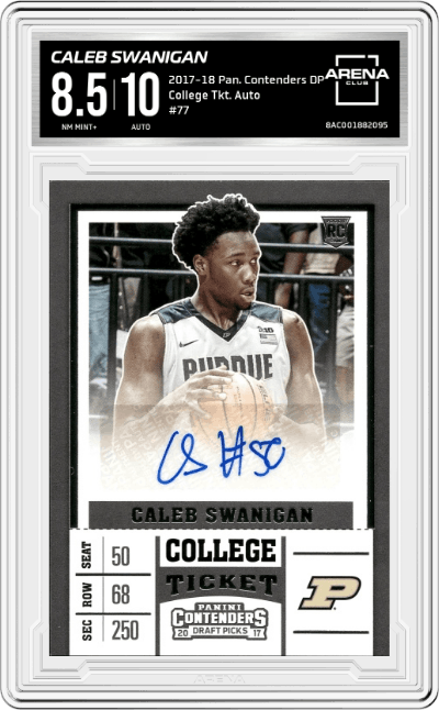 Caleb Swanigan from the 2017-18 Panini Contenders Draft Picks set graded by Arena Club and given an overall grade of 8.5.