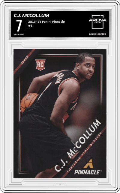 C.J. McCollum from the 2013-14 Panini Pinnacle set graded by Arena Club and given an overall grade of 7.