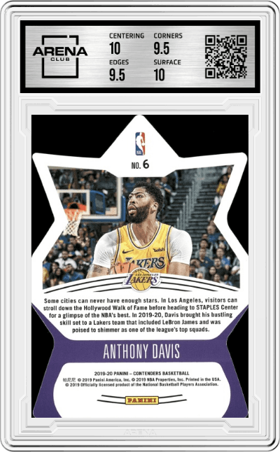 Anthony Davis from the 2019-20 Panini Contenders set graded by Arena Club and given an overall grade of 10.
