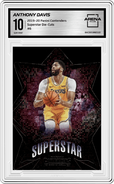 Anthony Davis from the 2019-20 Panini Contenders set graded by Arena Club and given an overall grade of 10.