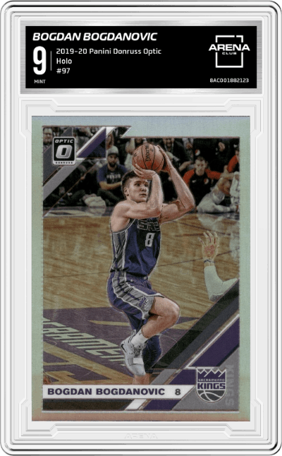 Bogdan Bogdanovic from the 2019-20 Panini Donruss Optic set featuring a Holo parallel graded by Arena Club and given an overall grade of 9.