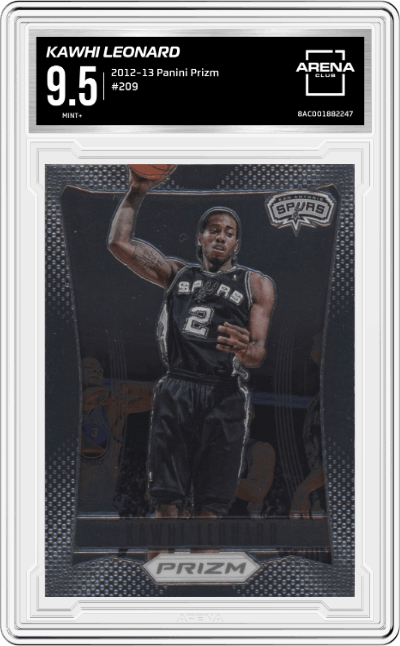 Kawhi Leonard from the 2012-13 Panini Prizm set graded by Arena Club and given an overall grade of 9.5.