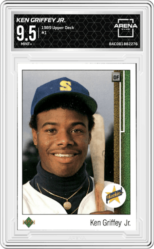 Ken Griffey Jr. from the 1989 Upper Deck set graded by Arena Club and given an overall grade of 9.5.