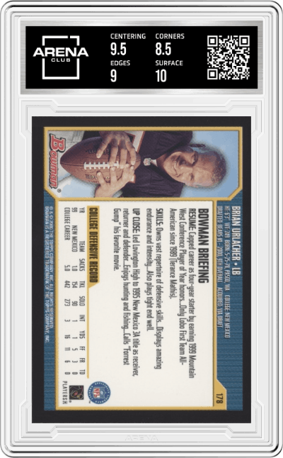 Brian Urlacher from the 2000 Bowman  set graded by Arena Club and given an overall grade of 9.