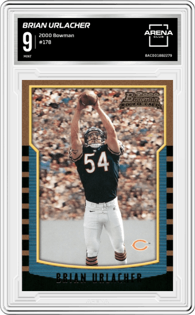 Brian Urlacher from the 2000 Bowman  set graded by Arena Club and given an overall grade of 9.