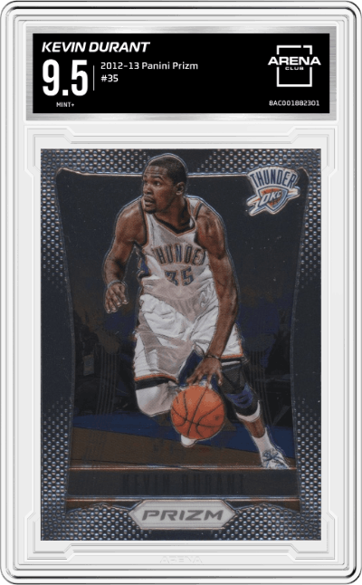 Kevin Durant from the 2012-13 Panini Prizm set graded by Arena Club and given an overall grade of 9.5.