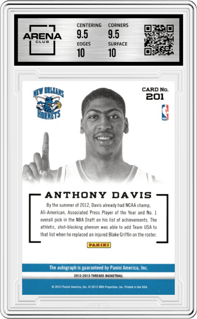 Anthony Davis  from the 2012-13 Panini Threads Basketball set graded by Arena Club and given an overall grade of 10.