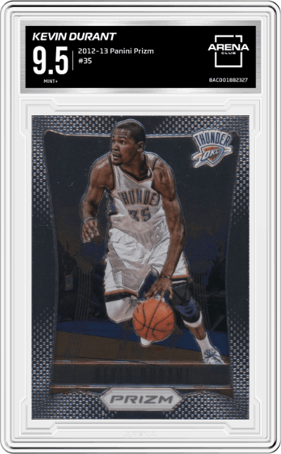 Kevin Durant from the 2012-13 Panini Prizm set graded by Arena Club and given an overall grade of 9.5.