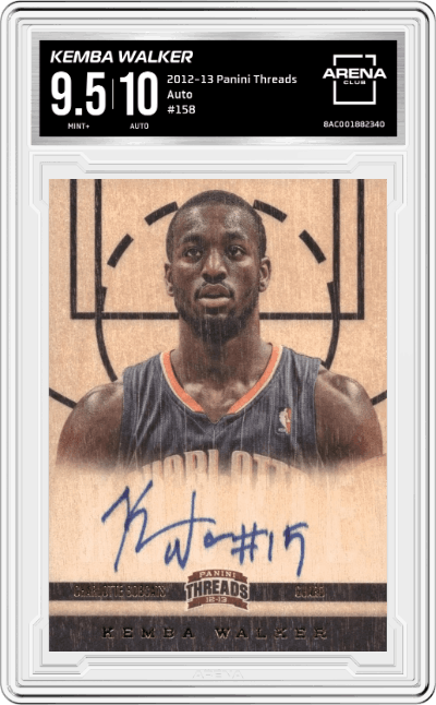 Kemba Walker from the 2012-13 Panini Threads Basketball set graded by Arena Club and given an overall grade of 9.5.