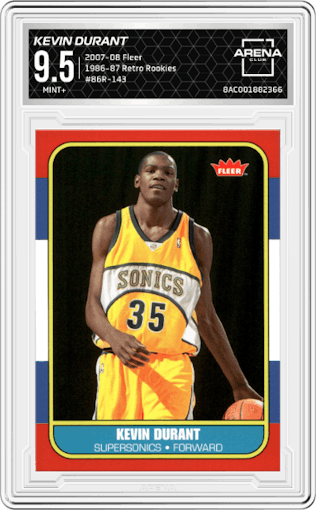 Kevin Durant from the 2007-08 Fleer set graded by Arena Club and given an overall grade of 9.5.