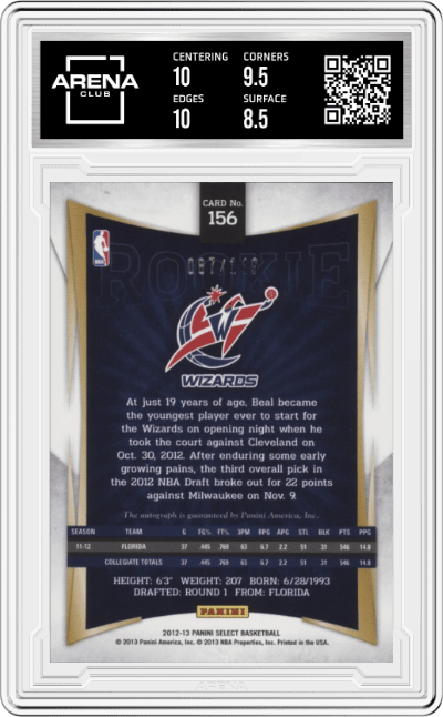 Bradley Beal from the 2012-13 Panini Select set graded by Arena Club and given an overall grade of 9.