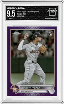 Jeremy Pena from the 2022 Topps Chrome Update set featuring a Purple Ref. parallel graded by Arena Club and given an overall grade of 9.5.