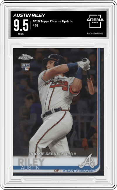 Austin Riley from the 2019 Topps Chrome Update Series set graded by Arena Club and given an overall grade of 9.5.