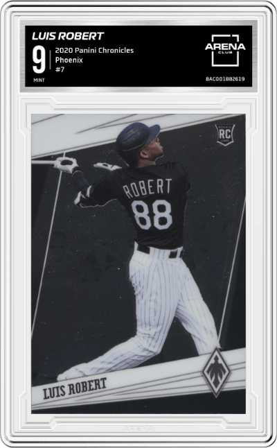 Luis Robert from the 2020 Panini Chronicles set graded by Arena Club and given an overall grade of 9.