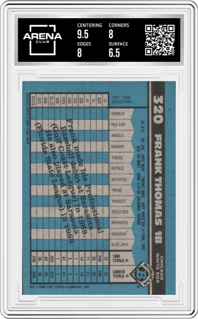 Frank Thomas from the 1990 Bowman set graded by Arena Club and given an overall grade of 7.