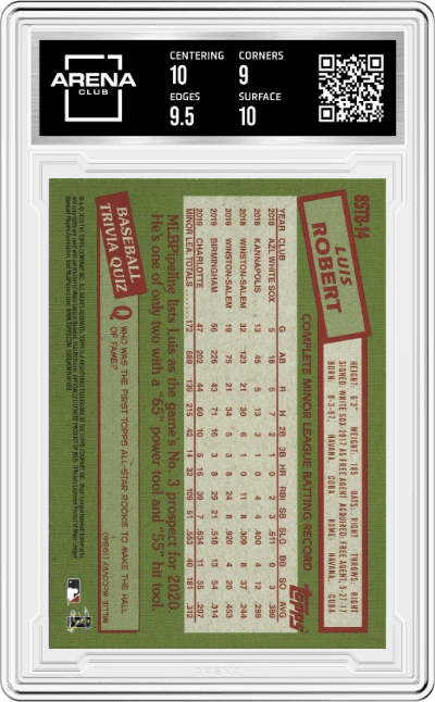 Luis Robert from the 2020 Topps Update  set graded by Arena Club and given an overall grade of 9.5.