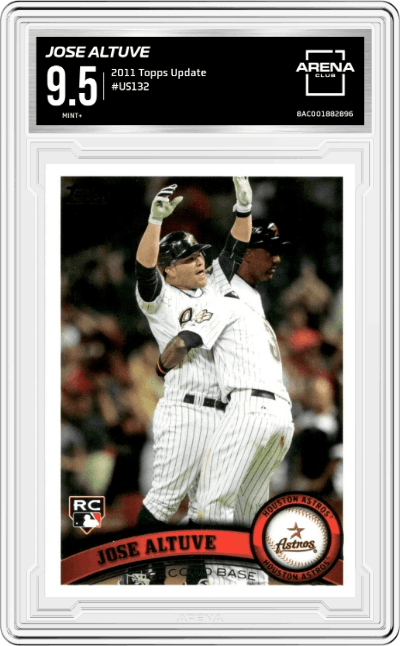 Jose Altuve from the 2011 Topps Update Series Baseball set graded by Arena Club and given an overall grade of 9.5.
