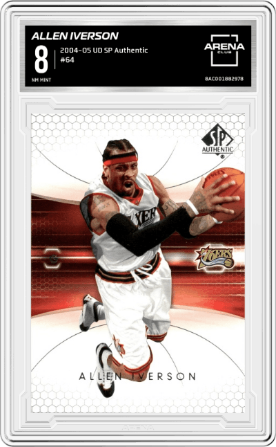 Allen Iverson from the 2004-05 Upper Deck SP Authentic set graded by Arena Club and given an overall grade of 8.