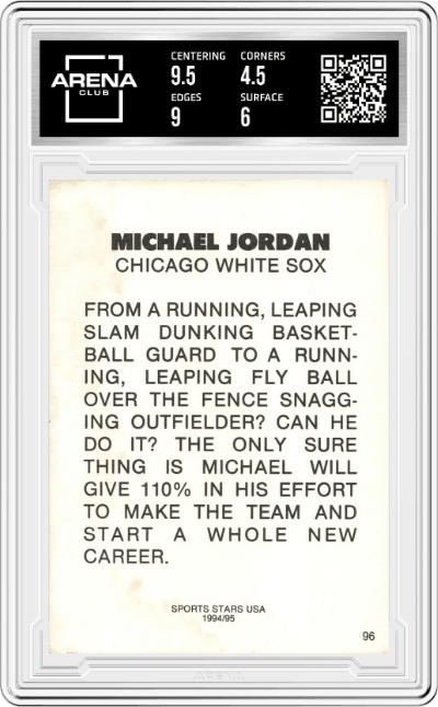 Michael Jordan  from the 1994-95 Sports Stars USA set graded by Arena Club and given an overall grade of 5.